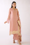 Buy dusty pink embroidered Banarasi weave kurta set online in USA with dupatta. Shop the best and latest designs in embroidered sarees, designer sarees, Anarkali suit, lehengas, sharara suits for weddings and special occasions from Pure Elegance Indian fashion store in USA.-full view