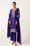 Shop purple chanderi embroidered pant suit online in USA with dupatta. Shop the best and latest designs in embroidered sarees, designer sarees, Anarkali suit, lehengas, sharara suits for weddings and special occasions from Pure Elegance Indian fashion store in USA.-full view