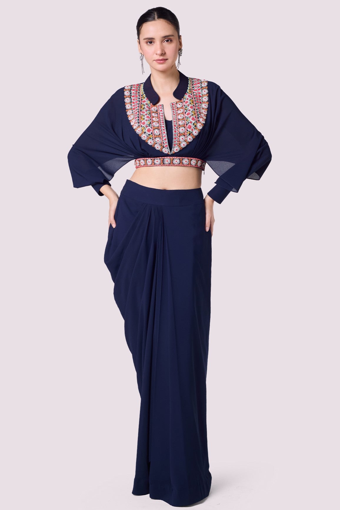 Navy blue draped skirt best sale