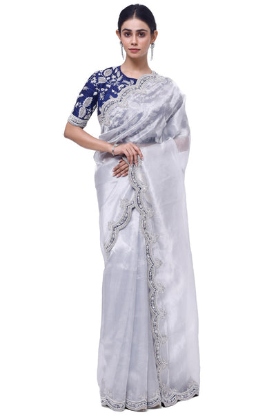 Buy Sakhi Textile Women's Kanjivaram Soft Lichi Silk Saree With Blouse  Piece (Silver White) at Amazon.in