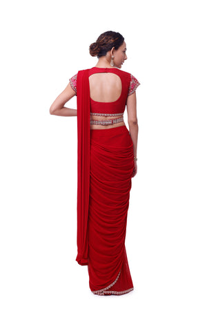 Your next ruby red saree 'Ambrosia' is a perfect outfit for  weddings,festivities & lovely get togethers❤️ Draped with soft organz... |  Instagram