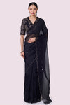 Buy black hand embroidered organza saree online in USA with blouse. Look your best at parties and weddings in beautiful designer sarees, embroidered sarees, handwoven sarees, silk sarees, organza saris from Pure Elegance Indian saree store in USA.-full view