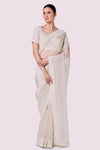 Buy ivory embroidered organza saree online in USA with blouse. Look your best at parties and weddings in beautiful designer sarees, embroidered sarees, handwoven sarees, silk sarees, organza saris from Pure Elegance Indian saree store in USA.-full view