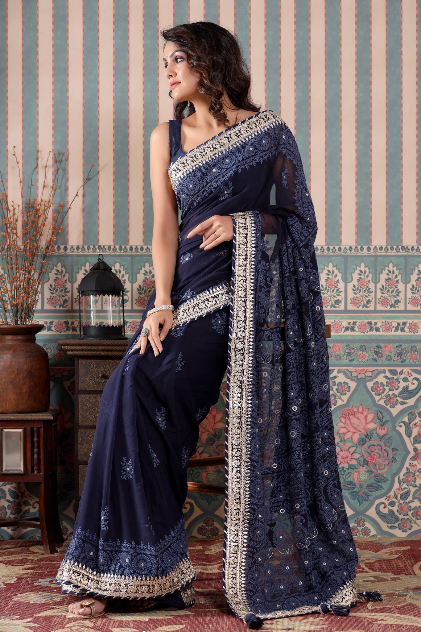 Popular Bandhej Lucknowi Saree and Bandhej Lucknowi Sari online shopping