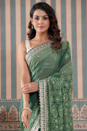 Buy Flamingo Khadhi Lucknowi Saree by Designer ARCHANA JAJU Online at  Ogaan.com