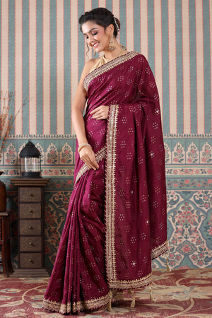 NEW SUPERHIT WINE COLOR SEQUINS EMBROIDERED WORK SAREE WITH FULL WORK BLOUSE  SET | eBay
