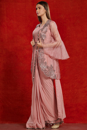 Georgette Embroidered Indo Western Saree Gowns, Full Sleeve at Rs  1899/piece in Surat