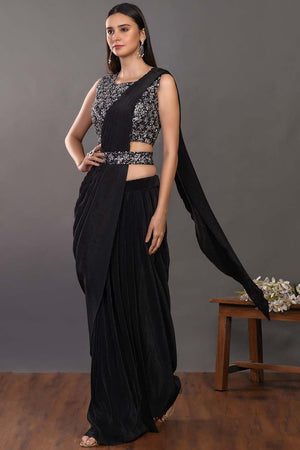 Black Stitched Readymade Saree - Buy Online in India @ Mehar