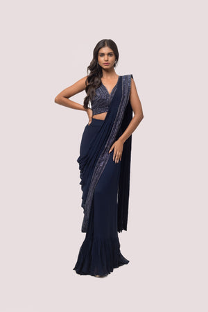 Buy Aldwych Navy Blue Designer Georgette Ruffle Saree Online at Best Prices  in India - JioMart.