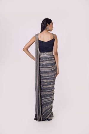 Buy Samah Striped Bollywood Georgette Black, Grey Sarees Online @ Best  Price In India | Flipkart.com