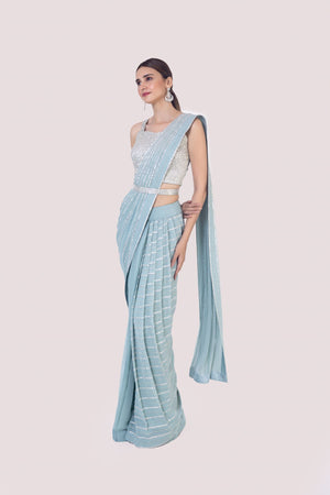 Sightly Chikankari Light Blue Organza Silk Saree – Organza Mall