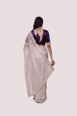Shop Grey Silk Saree With Contrasting Purple Blouse Online in USA – Pure  Elegance