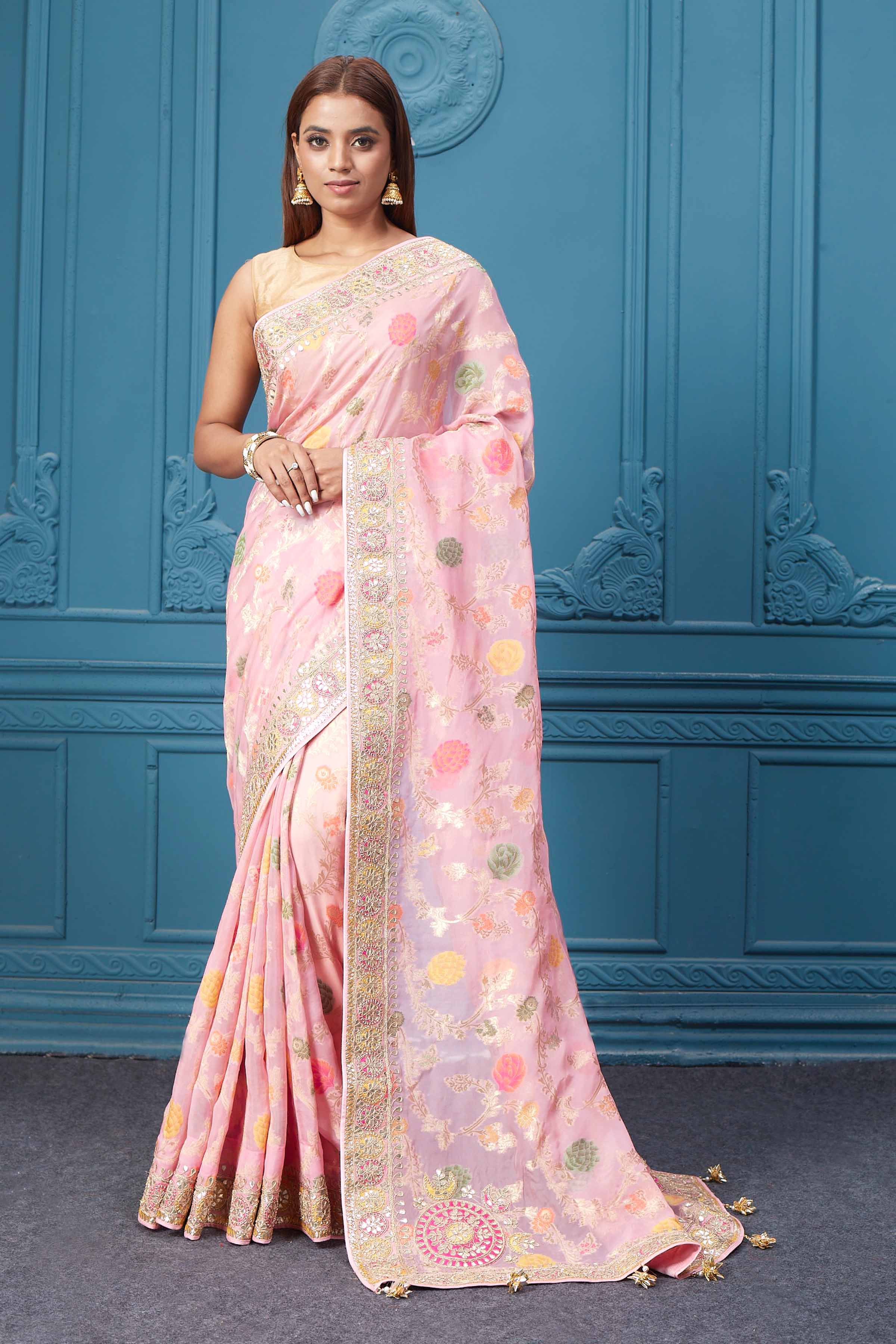 Light Pink Color Lichi Silk Saree For Party Wear With Jacquard Border –  Cygnus Fashion