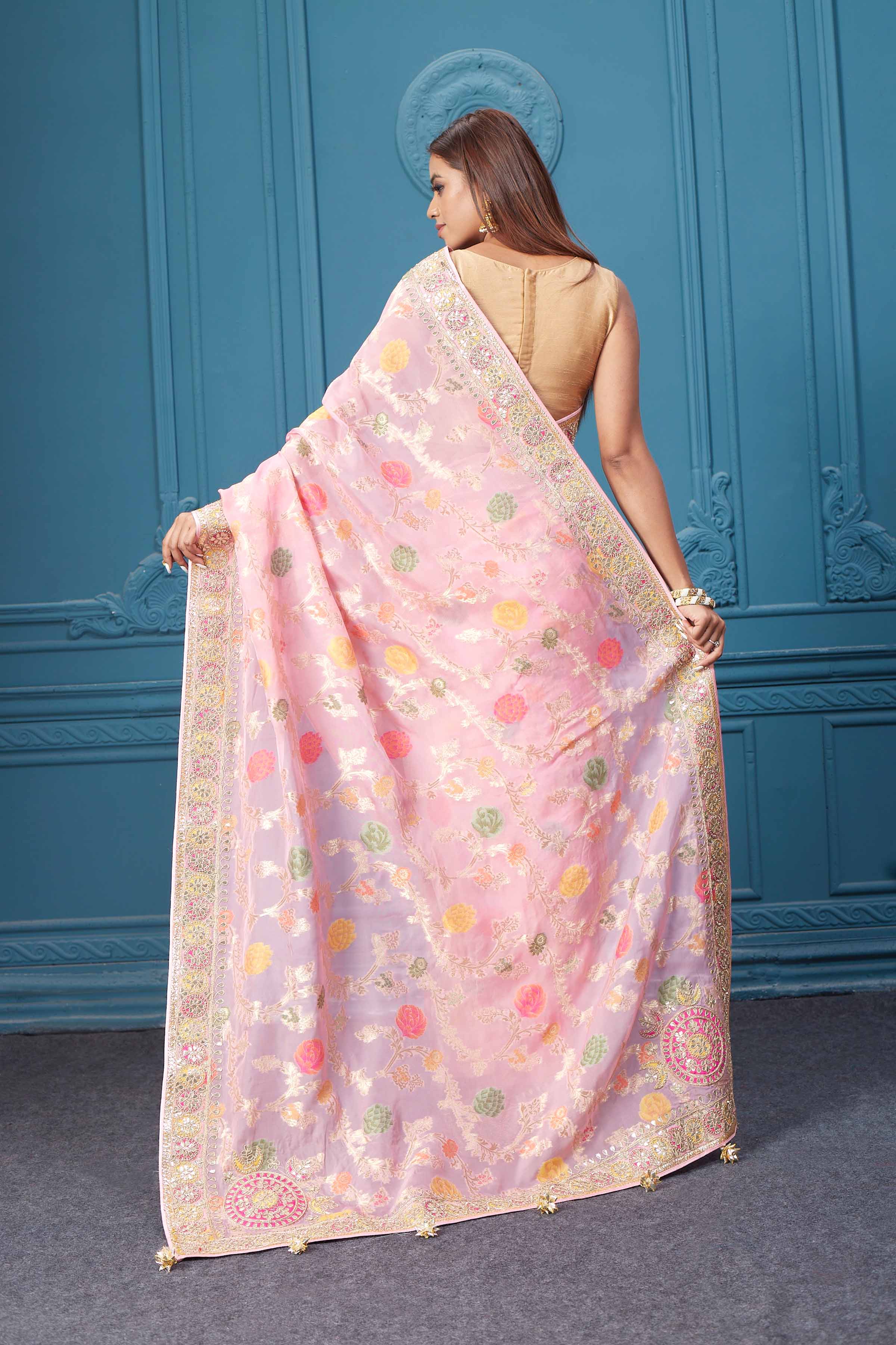 Orgenza Light Baby Pink Color Pure Organza Silk And Flower Embroidery Work  With Contrast Blouse at Rs 1699, Organza Saree