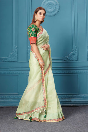 Pista Green Kashmiri All Over Wover Silk Saree – Ranjvani