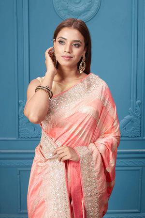 Pink banarasi saree with blouse 6005