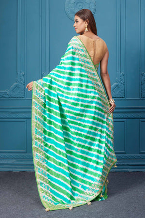 Shop Green Leheriya Silk Saree Online in USA with Embroidery – Pure Elegance