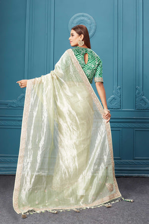 Pista Green Color Pure Banarasi Silk Saree with Golden Work – BharatSthali