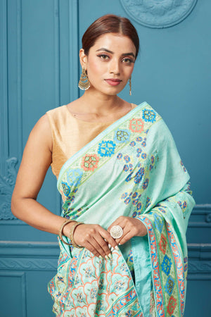 Pure Pastel Blue Tussar Silk Saree | Mirra clothing