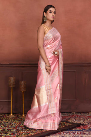 Festive Wear Yellow with pink border Pure katan handloom banarasi silk saree,  6 m (with blouse piece) at Rs 7999 in Varanasi