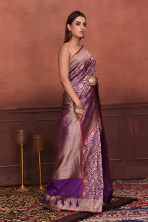 Lilac Purple & Yellow Woven Dola Silk Saree with Designer Embroidery B –  Rushini