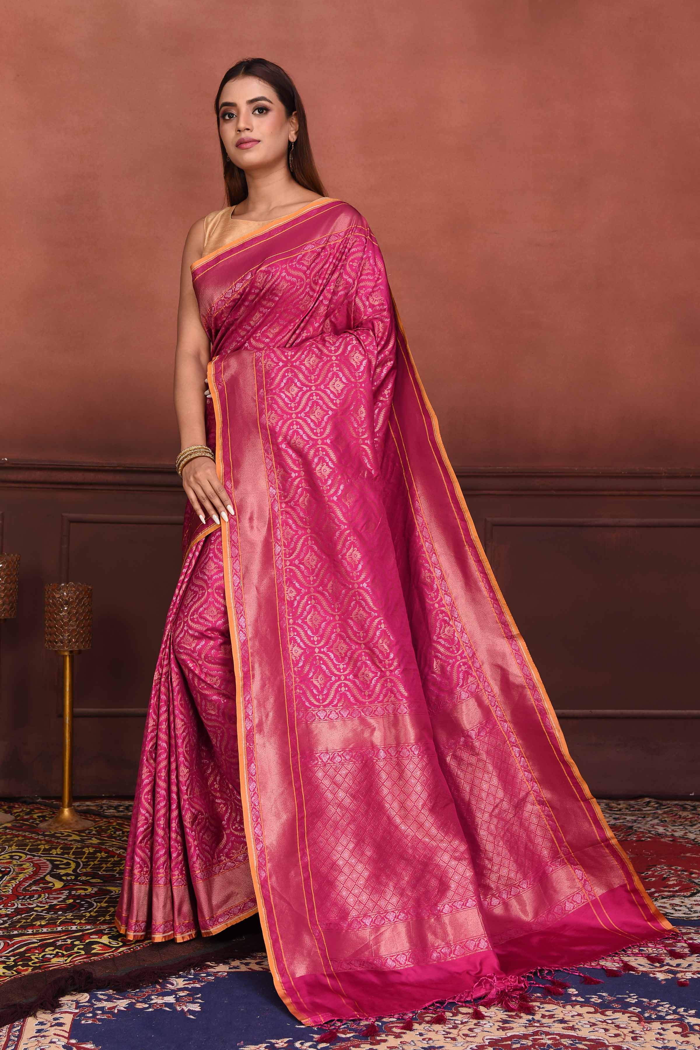 Buy online Banarasi Katan Silk Saree with zari woven Motif and Rich Pallu - Pink-AF1462