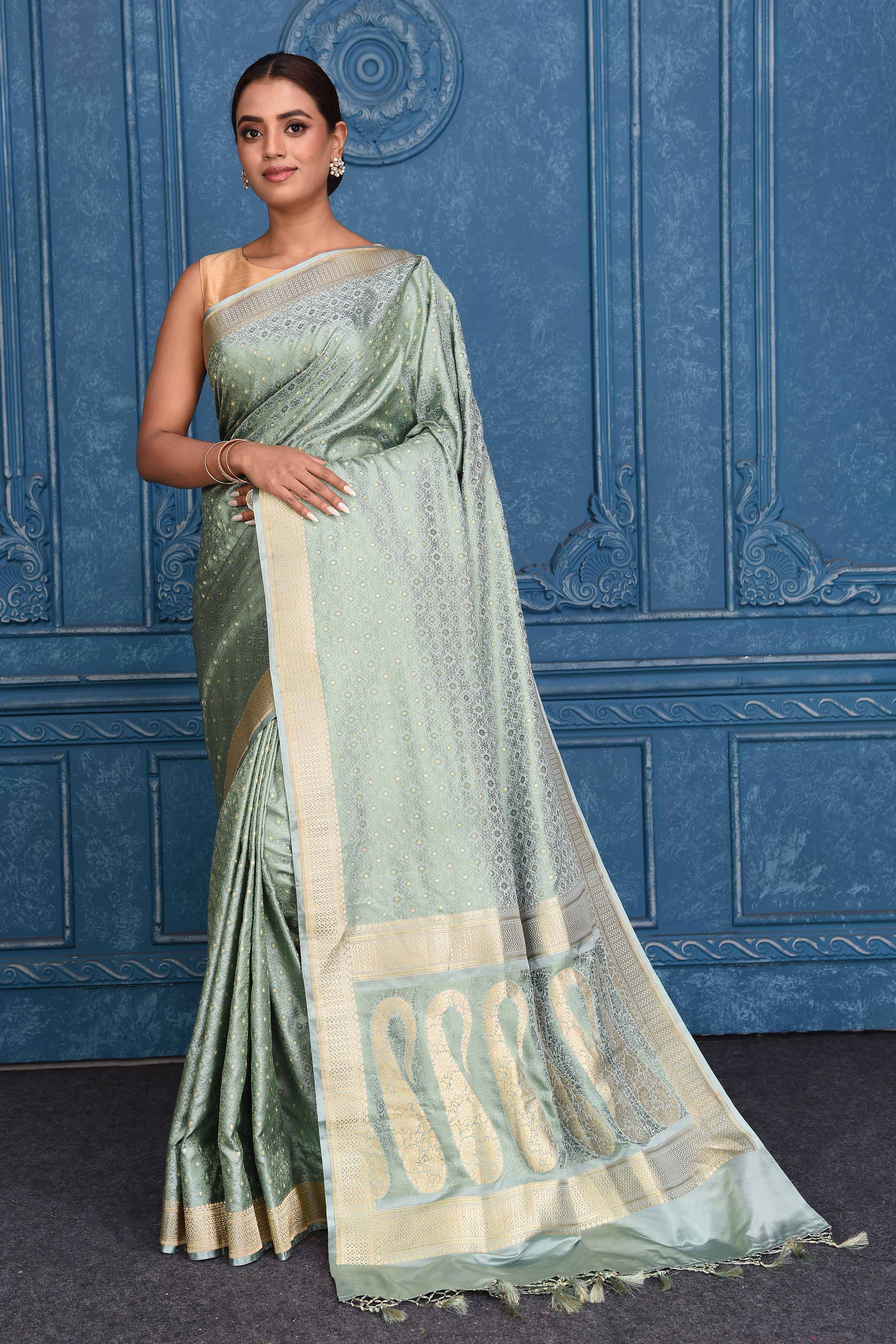 Shop Blue Tanchoi Silk Banarasi Saree Online in USA with Zari Border – Pure  Elegance