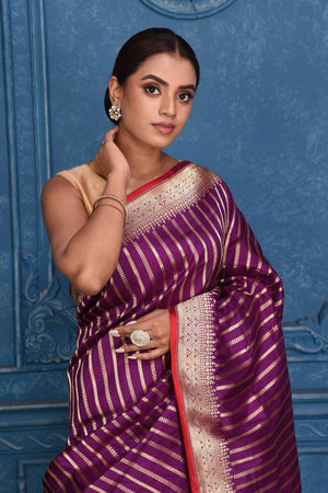 Handwoven Purple & Gold Banarasi Saree – Walnutz ecommerce