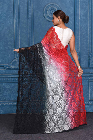 Buy French Chantilly Lace Sarees Online - Pink Ombre Design Silk Sarees