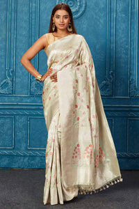 Shop Grey Silver Banarasi Saree Online in USA with Zari Minakari Work –  Pure Elegance