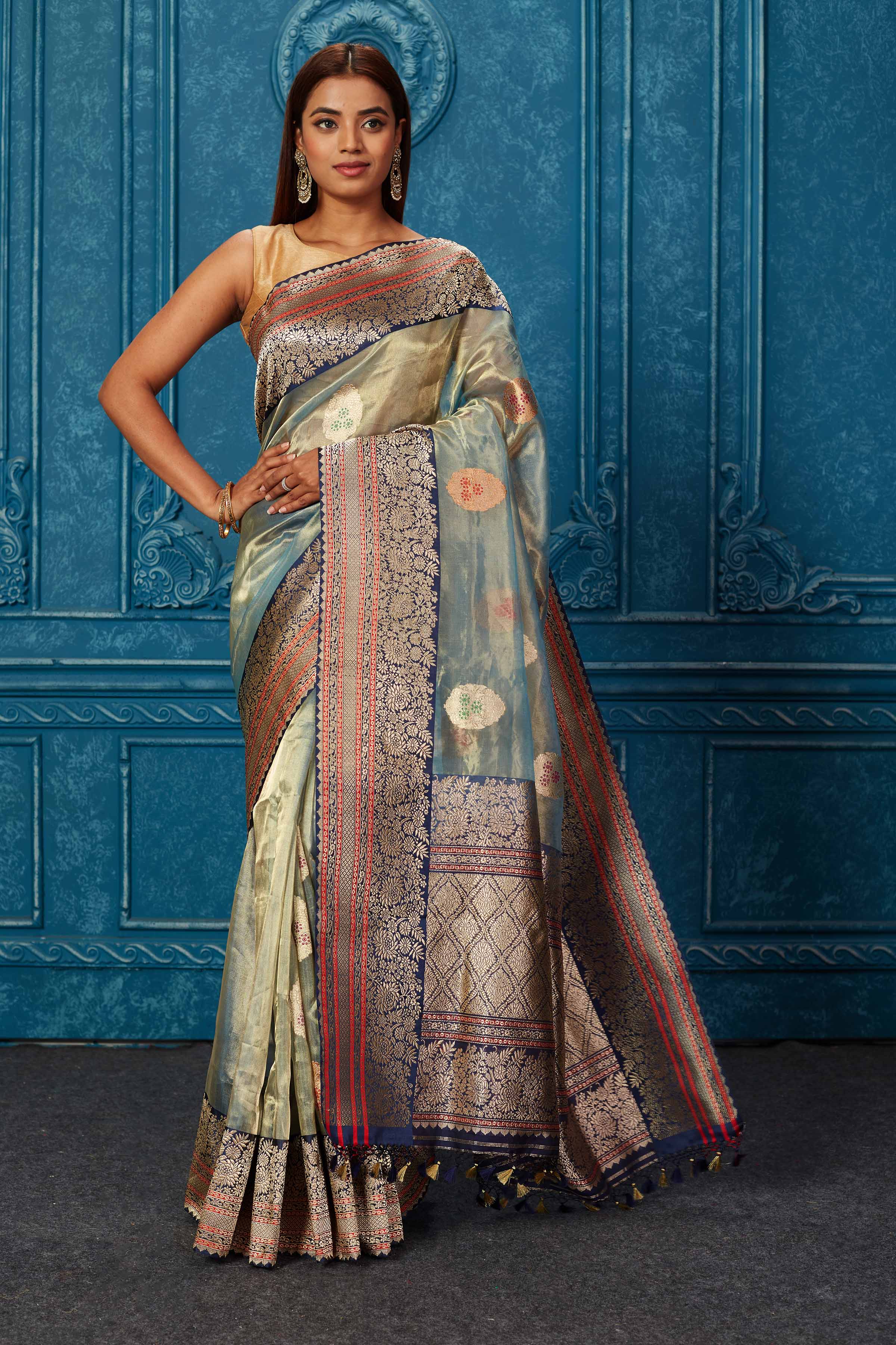 Sky Blue Party Wear Designer silk belnd Saree with blouse - Vasu Sarees -  3650441