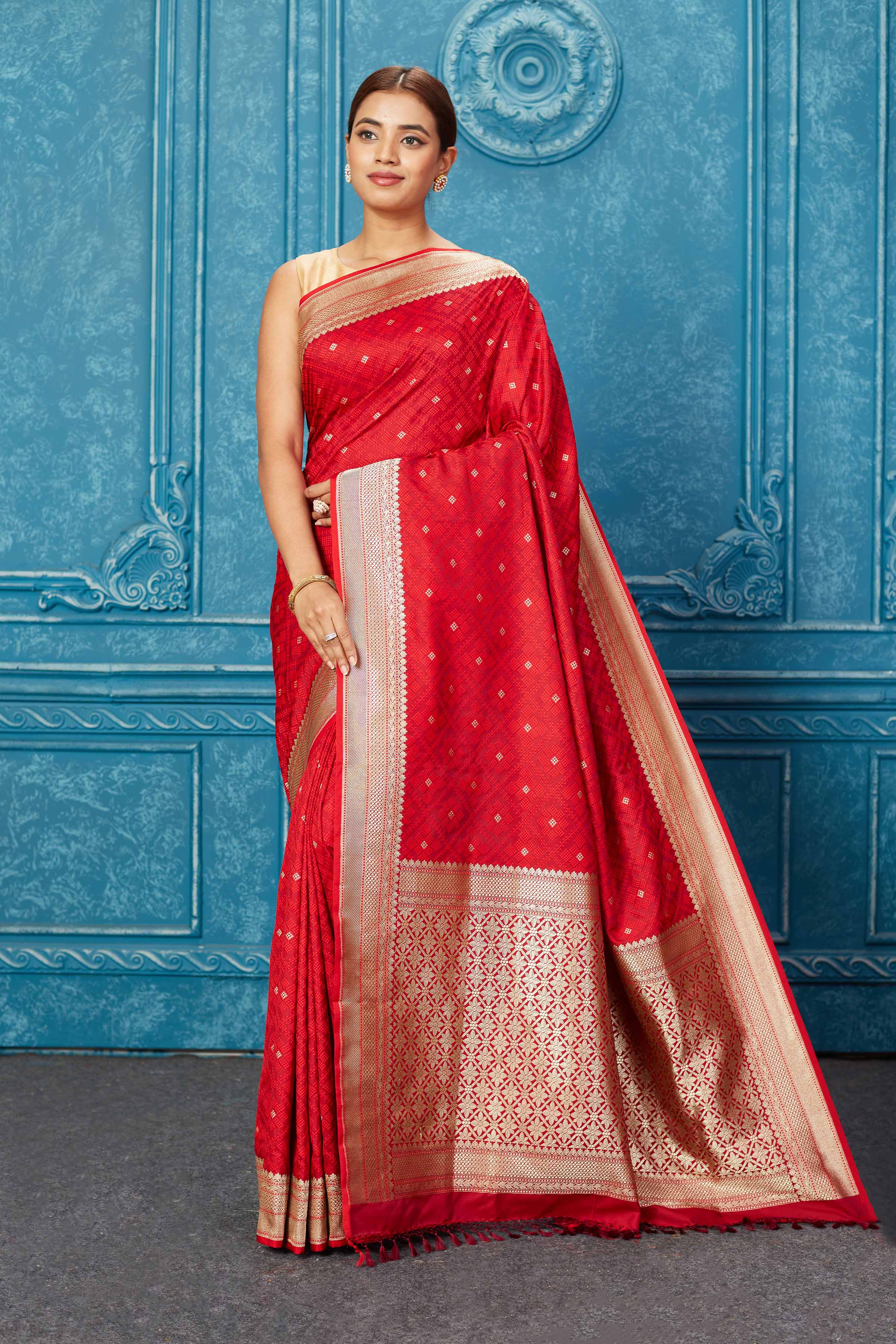 Marron Banarasi Bandhani Saree Pure Georgette - Bandhani - Bandhani - Kutch