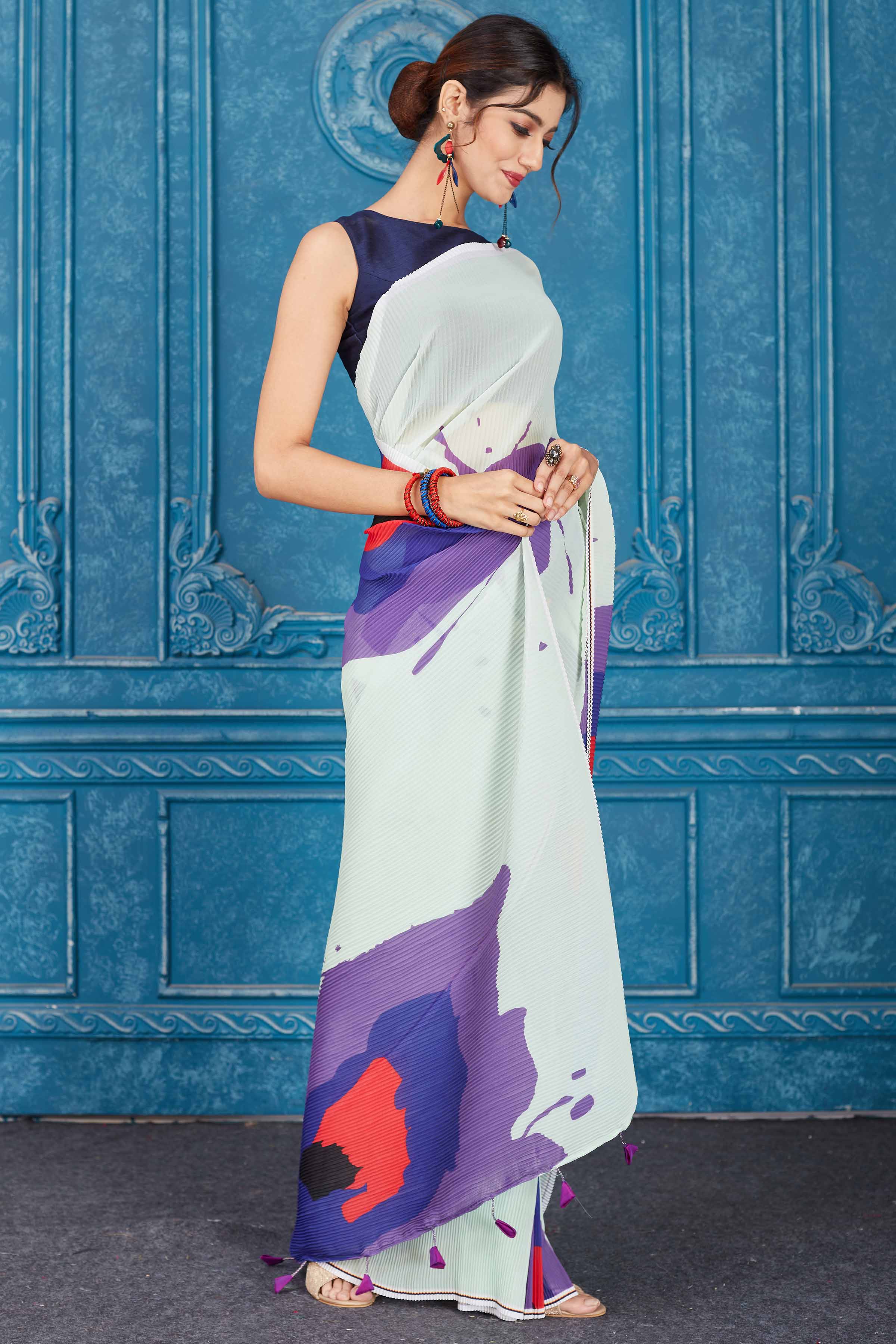 Blue Heavy Border Georgette Saree With Blouse Latest 4075SR09