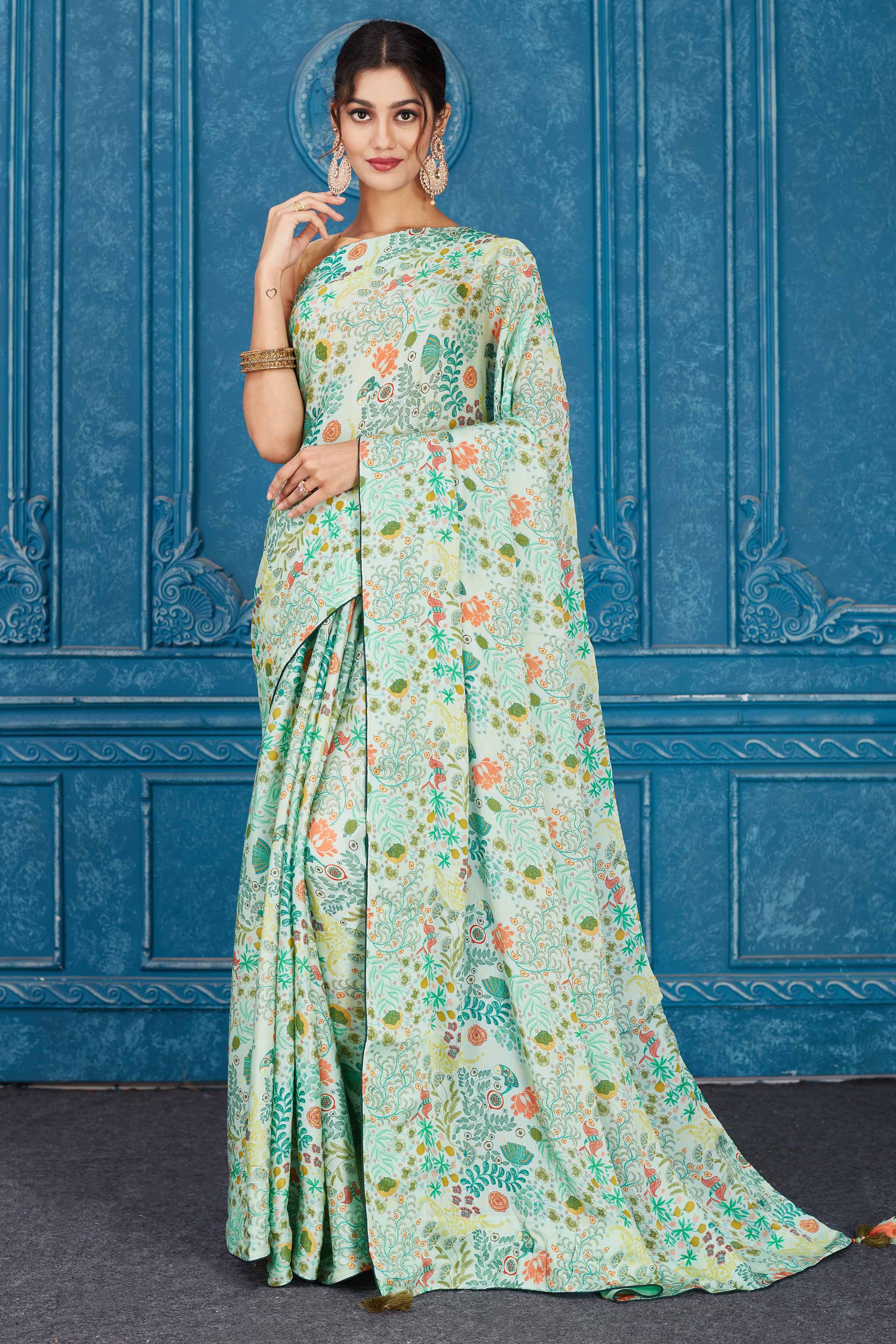RADHEKUNJ Pure Chiffon Floral Print Printed Saree (Hariyali) Set Of 6 |  Udaan - B2B Buying for Retailers