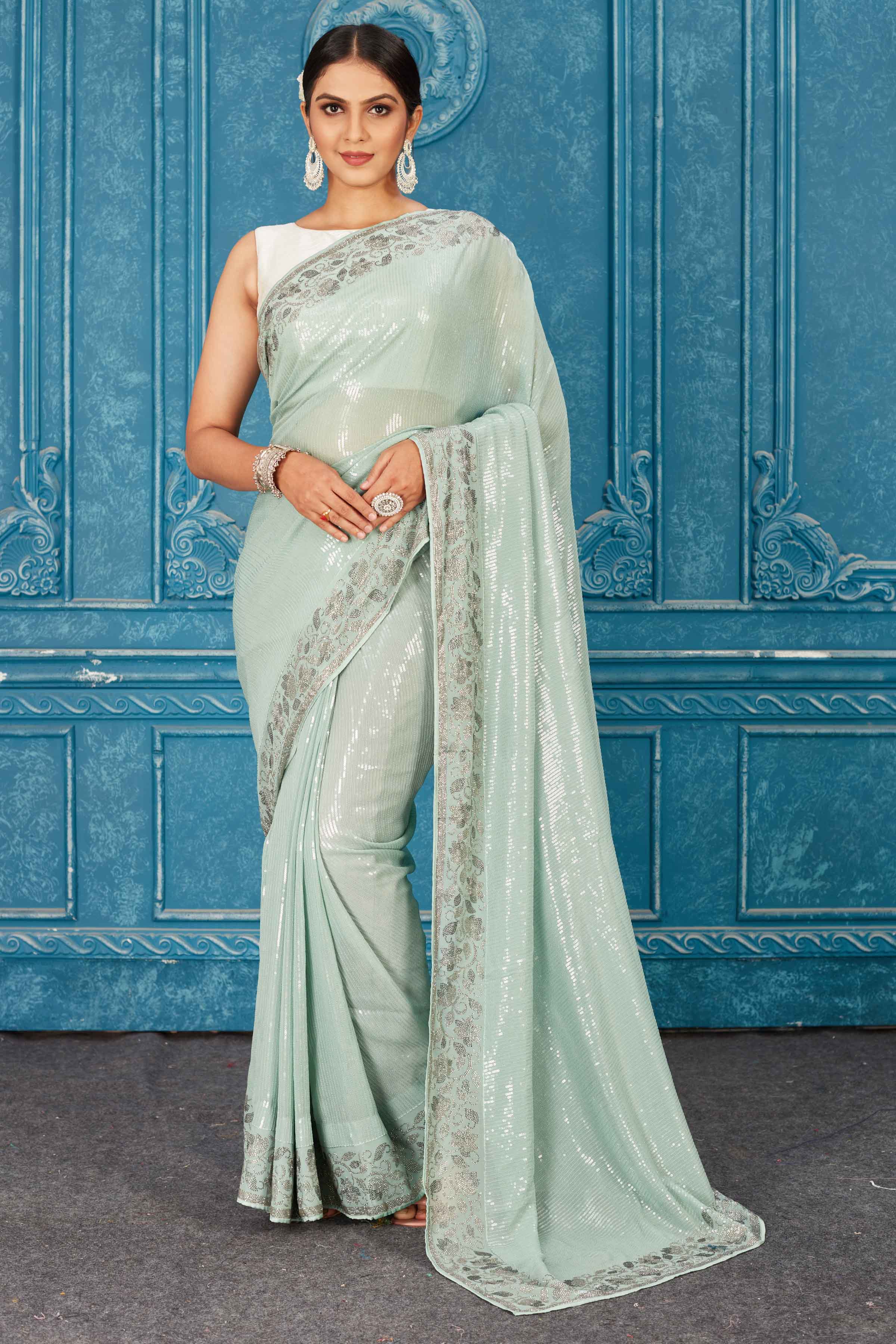 Embroidery Sequence Work Sea Green New BlockBuster Bollywood 3MM Sequins  Designer Saree, Size: Free, Sarees,Bouse at Rs 1199/piece in Surat