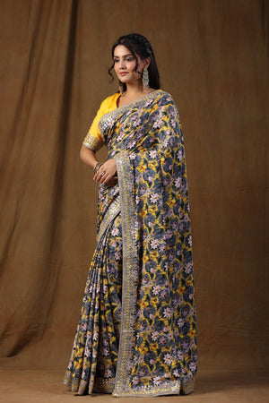 Buy Yellow Printed Crepe Saree | BGTW11/BG25 | The loom