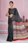 Buy elegant black bandhani print gajji silk sari online in USA. Look your best on festive occasions in latest designer sarees, pure silk sarees, Kanjivaram silk saris, handwoven saris, tussar silk sarees, embroidered saris from Pure Elegance Indian clothing store in USA.-full view