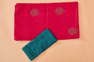 Shop beautiful rani pink tussar Banarasi sari online in USA with antique zari pallu. Look your best on festive occasions in latest designer saris, pure silk sarees, Kanjivaram silk sarees, handwoven saris, tussar silk sarees, embroidered saris from Pure Elegance Indian clothing store in USA.-blouse