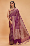 Shop purple zari check georgette Banarasi saree online in USA. Look your best on festive occasions in latest designer saris, pure silk sarees, Kanjivaram silk sarees, handwoven saris, tussar silk sarees, embroidered sarees from Pure Elegance Indian clothing store in USA.-full view