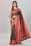 Buy beautiful black Kani weave sari online in USA with red border and multicolor pallu. Look your best on festive occasions in latest designer sarees, pure silk sarees, Kanjivaram silk sarees, handwoven sarees, tussar silk sarees, embroidered saris from Pure Elegance Indian clothing store in USA.-full view