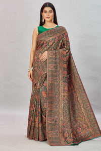 Shop stunning bottle green heavy Kani weave sari online in USA. Look your best on festive occasions in latest designer sarees, pure silk sarees, Kanjivaram silk sarees, handwoven sarees, tussar silk sarees, embroidered saris from Pure Elegance Indian clothing store in USA.-full view