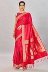 Buy dark pink Tanchoi silk saree online in USA with buti and zari border. Look your best on festive occasions in latest designer saris, pure silk sarees, Kanjivaram silk sarees, handwoven saris, tussar silk sarees, embroidered sarees from Pure Elegance Indian clothing store in USA.-full view