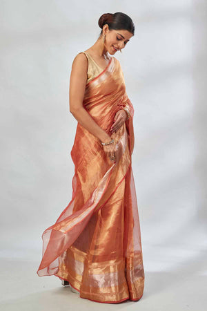 Shop beautiful golden and silver tissue silk saree online in USA. Look your best on festive occasions in latest designer saris, pure silk saris, tissue silk sarees, handwoven saris, tussar silk sarees, linen sarees,  summer sarees from Pure Elegance Indian clothing store in USA.-side