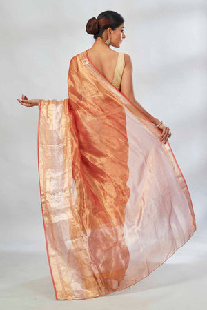Shop beautiful golden and silver tissue silk saree online in USA. Look your best on festive occasions in latest designer saris, pure silk saris, tissue silk sarees, handwoven saris, tussar silk sarees, linen sarees,  summer sarees from Pure Elegance Indian clothing store in USA.-back