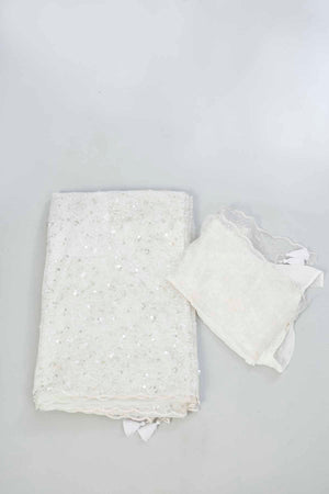 Shop off-white sequin work net sari online in USA. Look your best on festive occasions in latest designer saris, pure silk saris, Kanjivaram silk sarees, handwoven saris, silk sarees, linen sarees,  embroidered sarees from Pure Elegance Indian clothing store in USA.-blouse