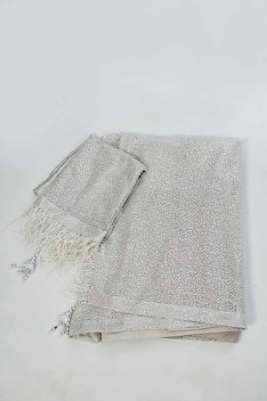 Buy light grey embroidered sequin net sari online in USA. Look your best on festive occasions in latest designer saris, pure silk saris, Kanjivaram silk sarees, handwoven saris, silk sarees, linen sarees,  embroidered sarees from Pure Elegance Indian clothing store in USA.-blouse
