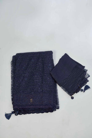 Buy stunning navy designer net sari online in USA with overall embroidery. Look your best on festive occasions in latest designer saris, pure silk saris, Kanjivaram silk sarees, handwoven saris, tussar silk sarees, linen sarees,  embroidered sarees from Pure Elegance Indian clothing store in USA.-blouse
