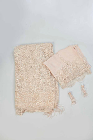 Buy cream embroidered designer lace sari online in USA. Look your best on festive occasions in latest designer saris, pure silk saris, Kanjivaram silk sarees, handwoven saris, tussar silk sarees, linen sarees,  embroidered sarees from Pure Elegance Indian clothing store in USA.-blouse