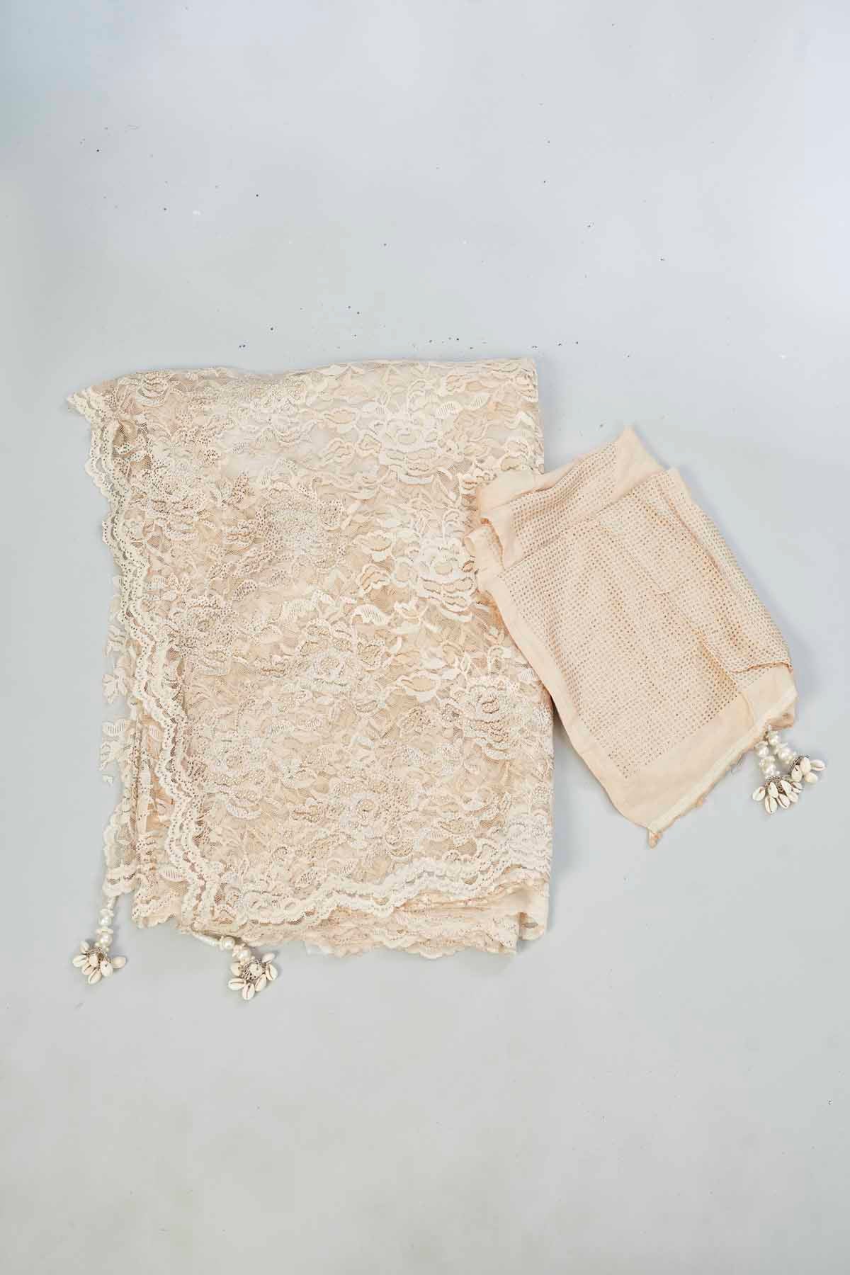 Shop elegant cream embroidered lace saree online in USA. Look your best on festive occasions in latest designer saris, pure silk saris, Kanjivaram silk sarees, handwoven saris, tussar silk sarees, linen sarees,  embroidered sarees from Pure Elegance Indian clothing store in USA.-blouse