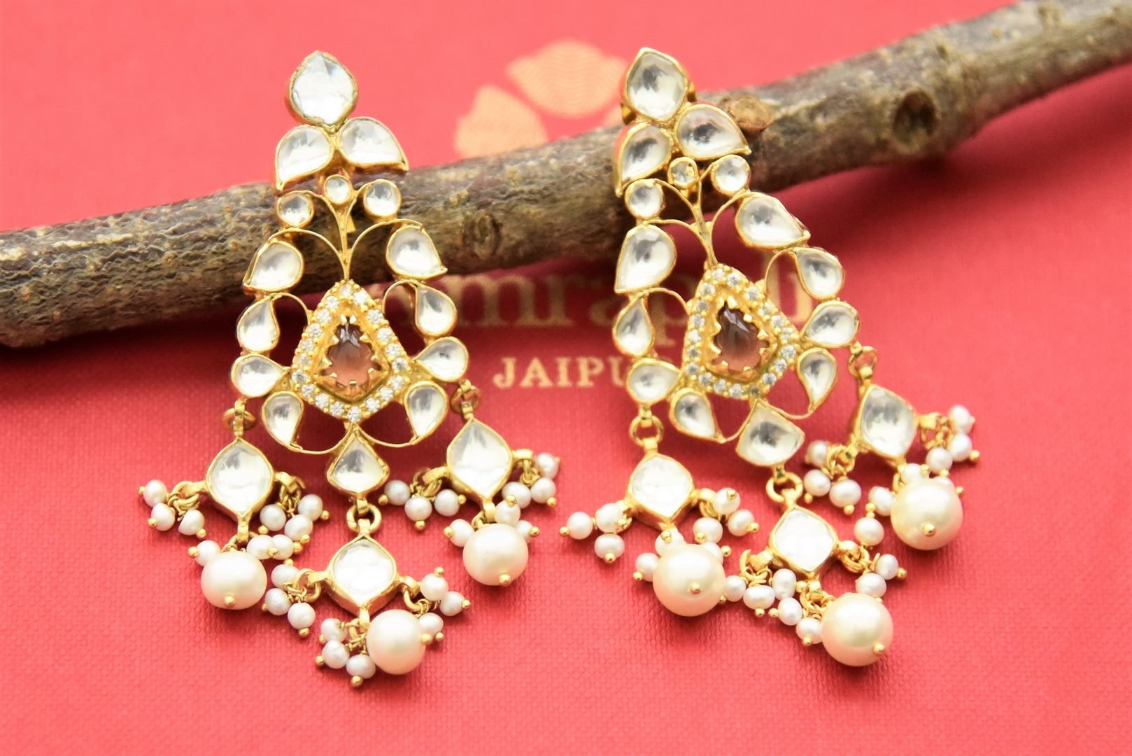 Buy Online Baby Pink Designer Jhumka Kundan Earrings